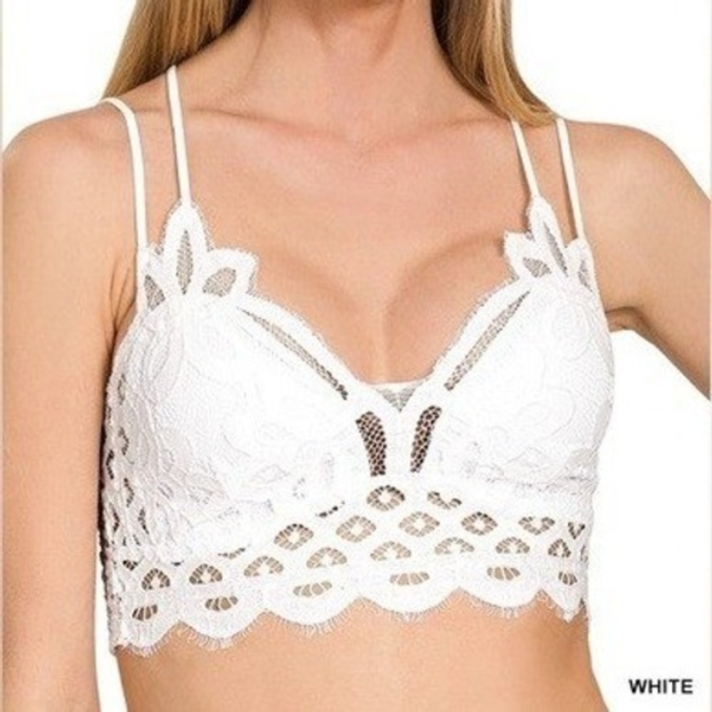 Zenana White Lace Crop Top Adjustable Criss Cross Straps Summer Cami M‎ /#26442